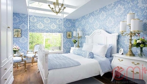 Giấy dán tường phòng ngủ màu xanh (3)