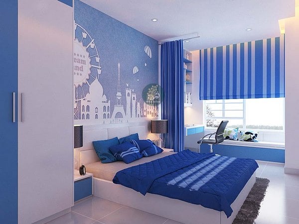 Giấy dán tường phòng ngủ màu xanh (4)